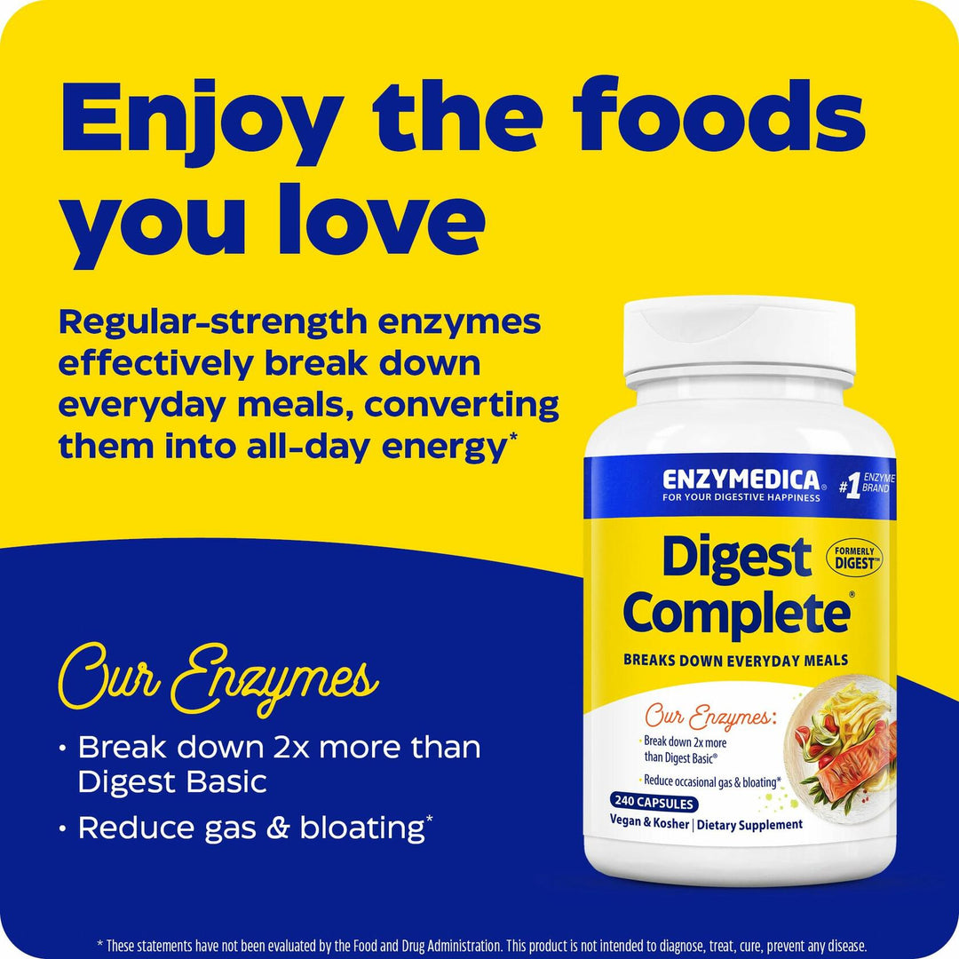Enzymedica Digest Complete - Digestive Enzyme Supplement for Women &amp; Men, Enzyme Capsules for Digestion, Gut Health Support, Helps Gas &amp; Bloating, Energy Support, Vegan - 240 Caps