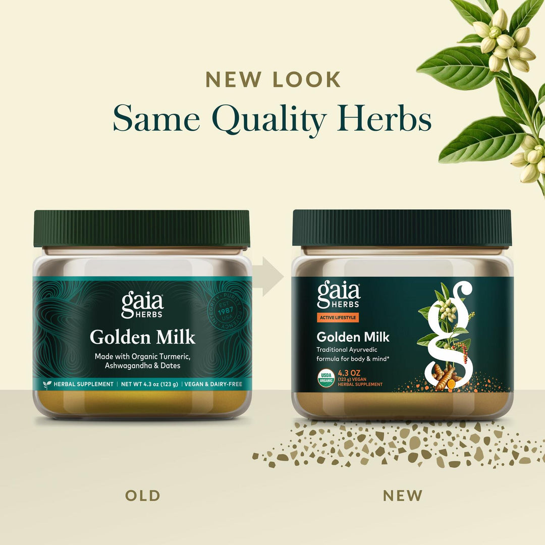 Gaia Herbs Golden Milk - Traditional Relaxation Support Supplement Powder with Organic Turmeric, Black Pepper, Ashwagandha, Cardamom &amp; More for an Ayurvedic Cup of Calm* - 4.3 Oz (About 35 Servings)