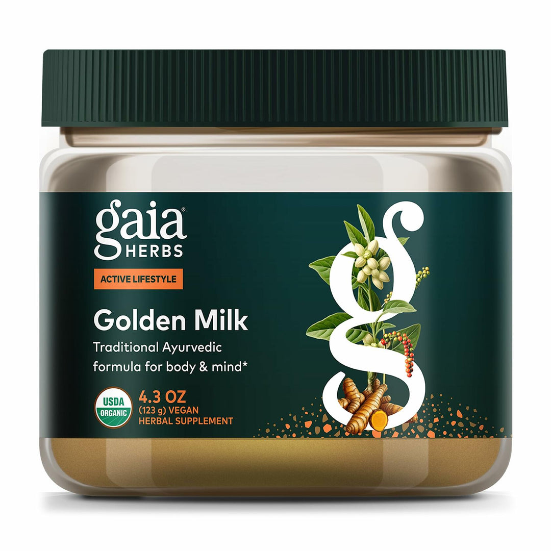 Gaia Herbs Golden Milk - Traditional Relaxation Support Supplement Powder with Organic Turmeric, Black Pepper, Ashwagandha, Cardamom &amp; More for an Ayurvedic Cup of Calm* - 4.3 Oz (About 35 Servings)