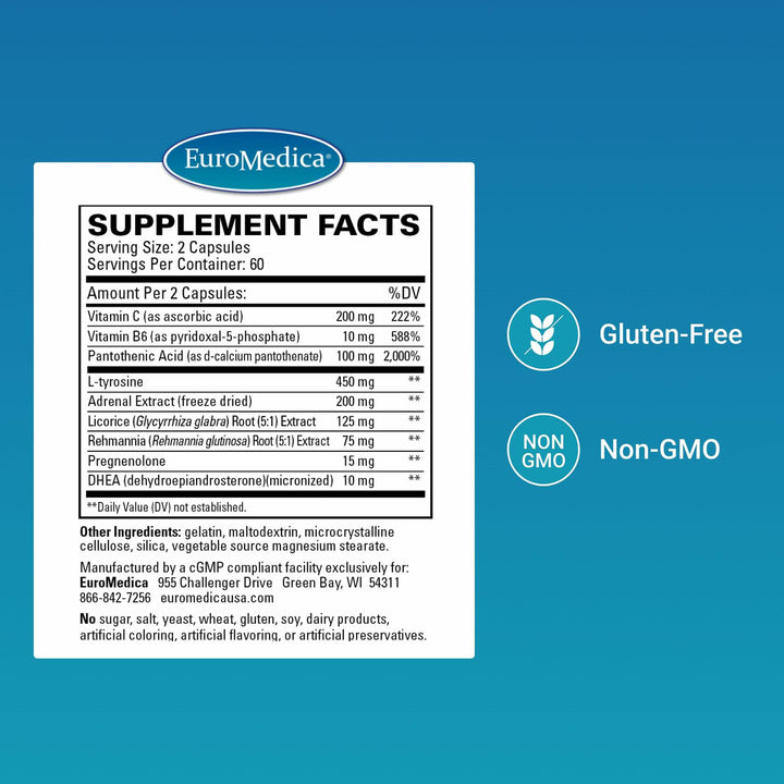 EuroMedica Adrenaplex - Adrenal Gland Function Supplement - Glandular Support Supplement with Vitamins C &amp; B6 - Supports Healthy Adrenal Function - Keep Out of Reach of Children - 120 Capsules