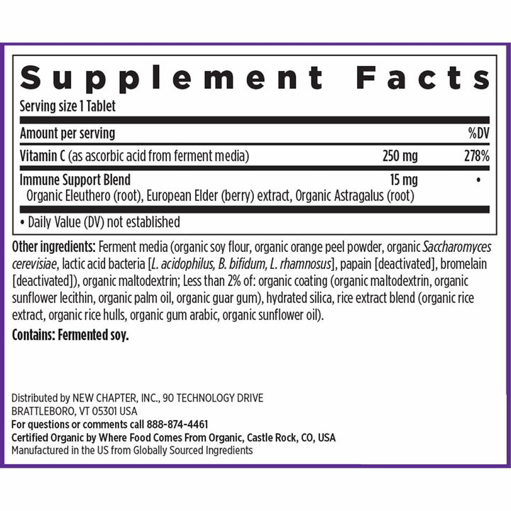 New Chapter Fermented Vitamin C + Elderberry, ONE Daily for Immune Support &amp; Collagen Protection, Made with Organic Herbs, Certified Vegan, Gluten Free, 60 Count