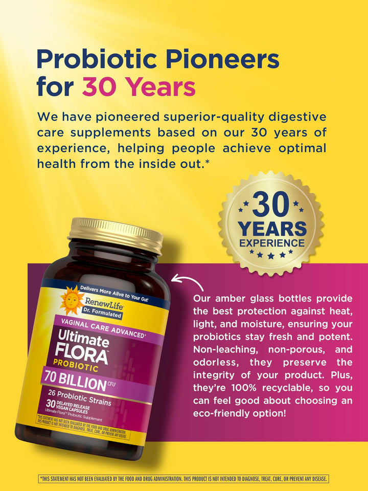 Renew Life Ultimate Flora Probiotics for Women 70 Billion CFU Delayed Release Vegan Capsules | Doctor Formulated | Vaginal | Digestive Health | Immune Health | Dairy Free | 30 Count