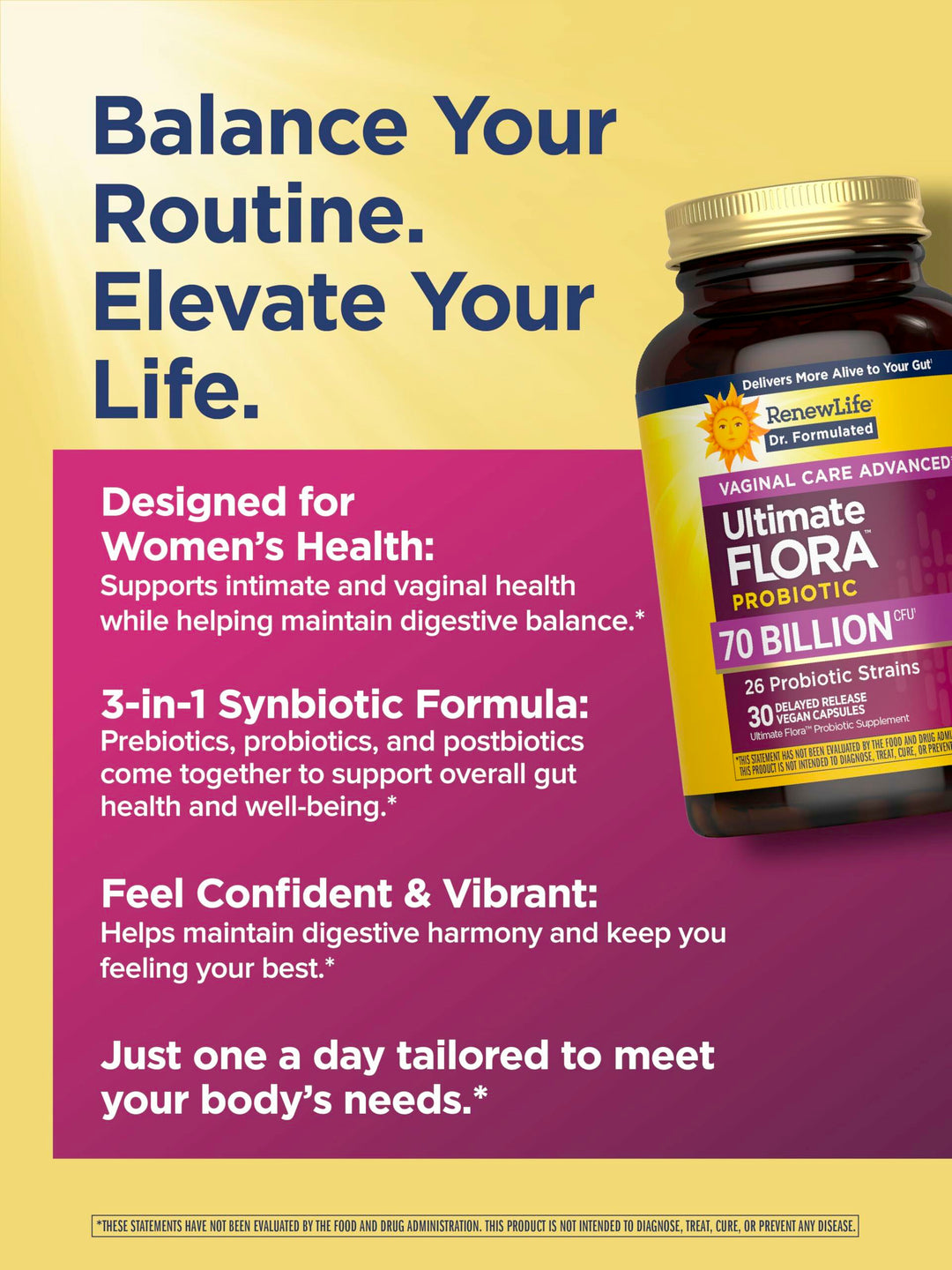 Renew Life Ultimate Flora Probiotics for Women 70 Billion CFU Delayed Release Vegan Capsules | Doctor Formulated | Vaginal | Digestive Health | Immune Health | Dairy Free | 30 Count