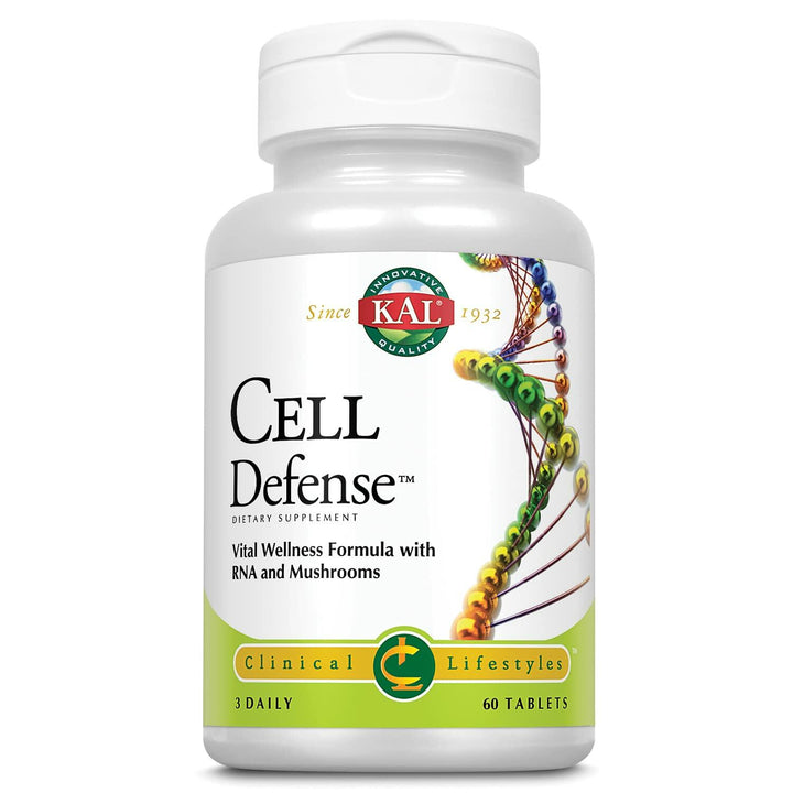 KAL Cell Defense Tablets - Mushroom Complex Supplement for Women &amp; Men, Beta Carotene, Vitamins C, E, &amp; B-12, Organic Reishi, Maitake, &amp; Shiitake Blend, Cellular Wellness Booster for Adults - 60 Count