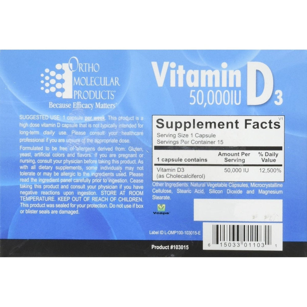 Ortho Molecular - Vitamin D3 50,000 IU - 15 Capsule Blister Pack - The Oasis of Health
