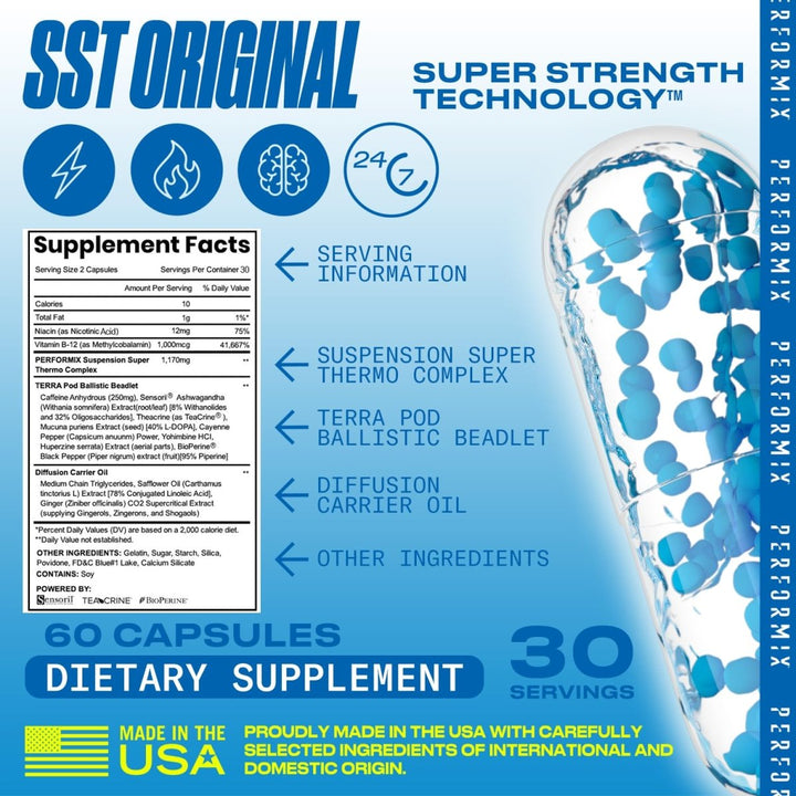 PERFORMIX - SST Original - Pre Workout - 250 mg Caffeine 60 Capsules - The Oasis of Health