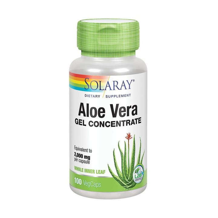 Solaray Aloe Vera Gel Concentrate - Antioxidant Support &amp; Digestive Health - 2000 mg Equivalent - 100 VegCaps