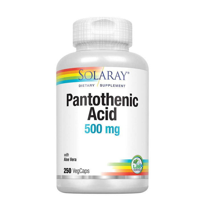 SOLARAY Pantothenic Acid 500mg Vitamin B-5 for Coenzyme-A Production &amp; Energy Metabolism for Hair, Skin, Nails &amp; Digestive Support 250 VegCaps