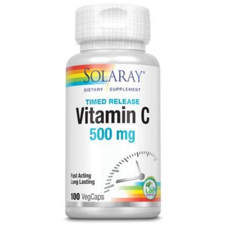 SOLARAY C w/Rose Hips &amp; Acerola Two-Stage, Timed-Release, Veg Cap (Btl-Plastic) 500mg 100ct