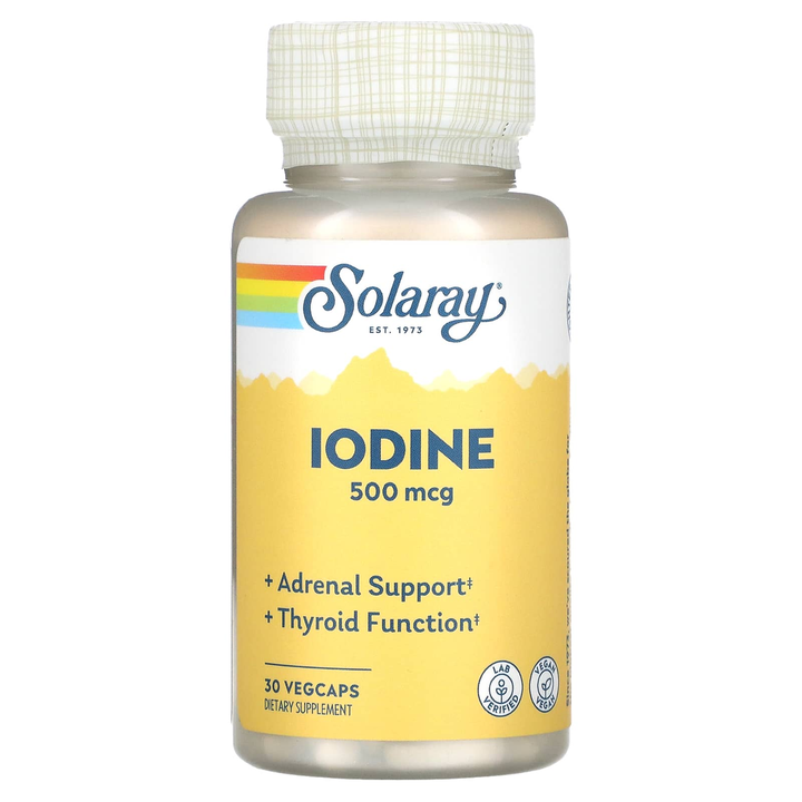 Solaray Iodine 500 mcg, Iodine Supplement for Healthy Adrenal and Thyroid Support, Energy, Metabolism, and Focus, Potassium Iodide, Vegan, 60-Day Money-Back Guarantee, 30 Servings, 30 VegCaps
