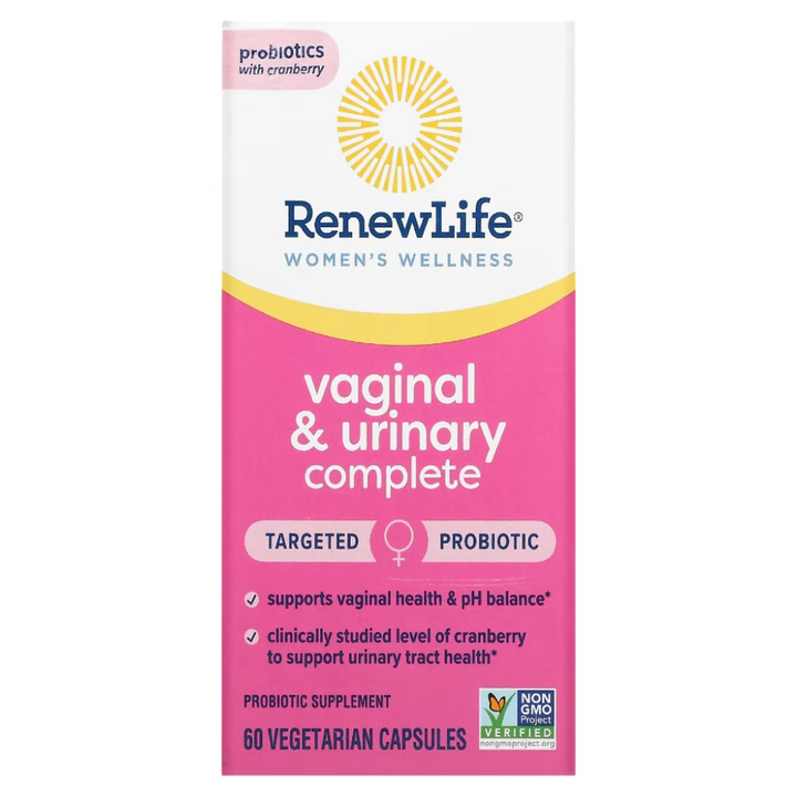 Renew Life Probiotics for Women, 3.5 Billion CFU, Probiotic Supplement for Digestive, Vaginal &amp; Immune Health, Soy, Dairy &amp; Gluten Free, Vaginal &amp; Urinary Complete, Cranberry, 60 Capsules