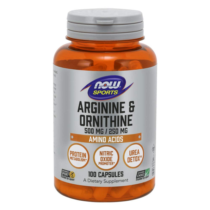 Now Sports Arginine &amp; Ornithine 500 mg / 250 mg 100 Vcaps - 0040