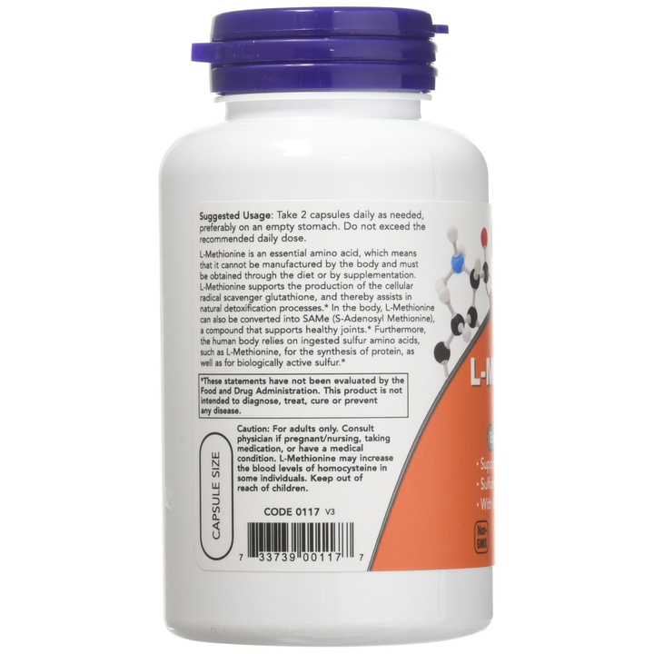 Now Foods L-Methionine 500 mg 100 Capsules - 0117 - 4 Pack