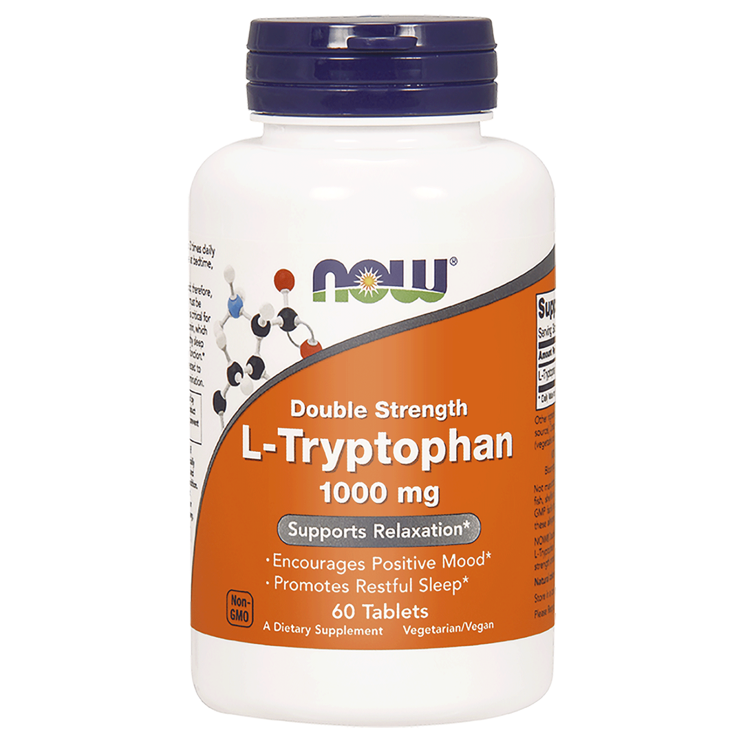 Now Foods L-Tryptophan Double Strength 1000 mg 60 Tablets - 0169 - 2 Pack