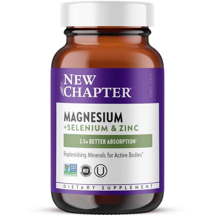 New Chapter Magnesium-Selenium-Zinc Supplement for Active Bodies, Bounce Back After Exercise with Muscle Support Minerals + Hydrating Electrolytes, 325 mg Magnesium in One-Daily Tablet, 30 Count