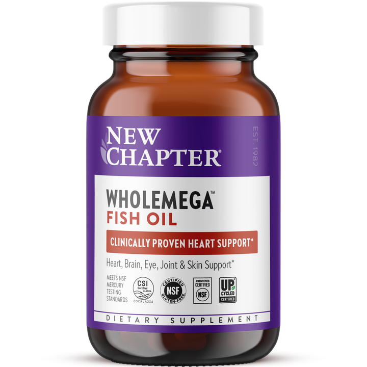New Chapter Wholemega Fish Oil Supplement - Wild Alaskan Salmon Oil with Omega-3 + Vitamin D3 + Astaxanthin + Sustainably Caught - 180 ct Tiny Caps, 500mg Softgels