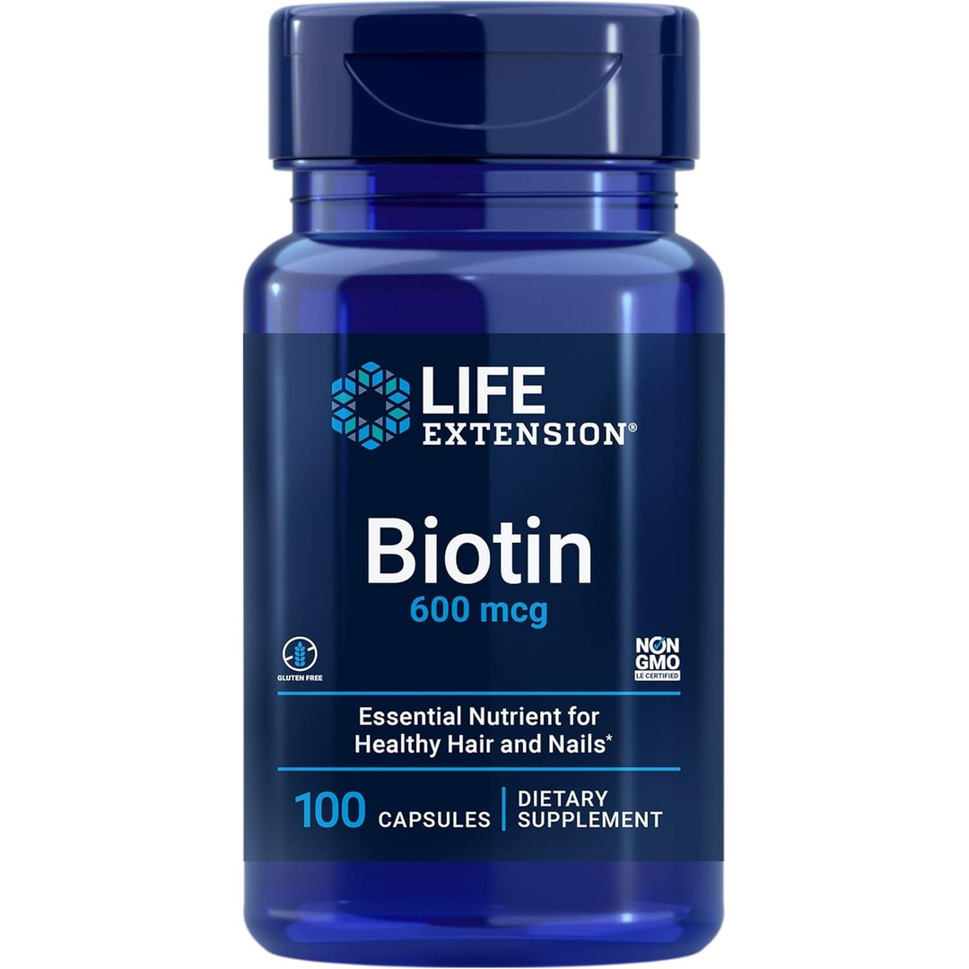Life Extension Biotin 600 mcg Vitamin B7 Support Supplement for Beautiful Hair, Nails &amp; Beyond � Gluten-Free, Non-GMO - 100 Capsules