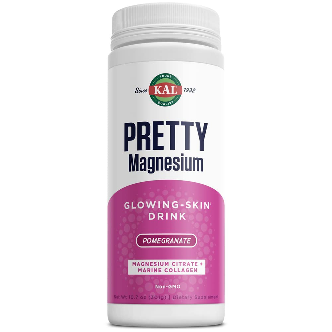 KAL Pretty Magnesium Glowing-Skin Drink 325mg Mag Citrate + Marine Collagen Cellular &amp; Skin Health, 10.7oz, 70 Serv.