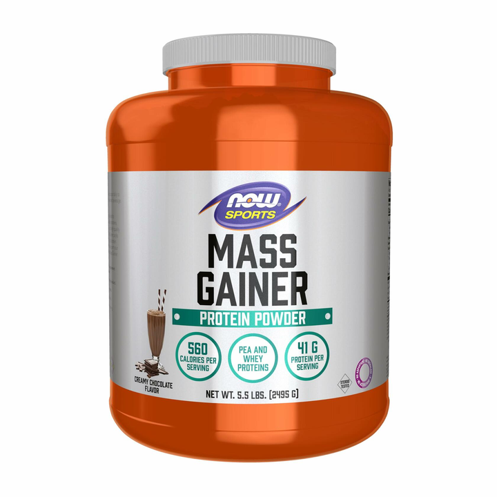 NOW Foods Sports Mass Gainer Protein Powder, Creamy Chocolate Flavor, Pea and Whey Protein Blend, 5.5 lbs.