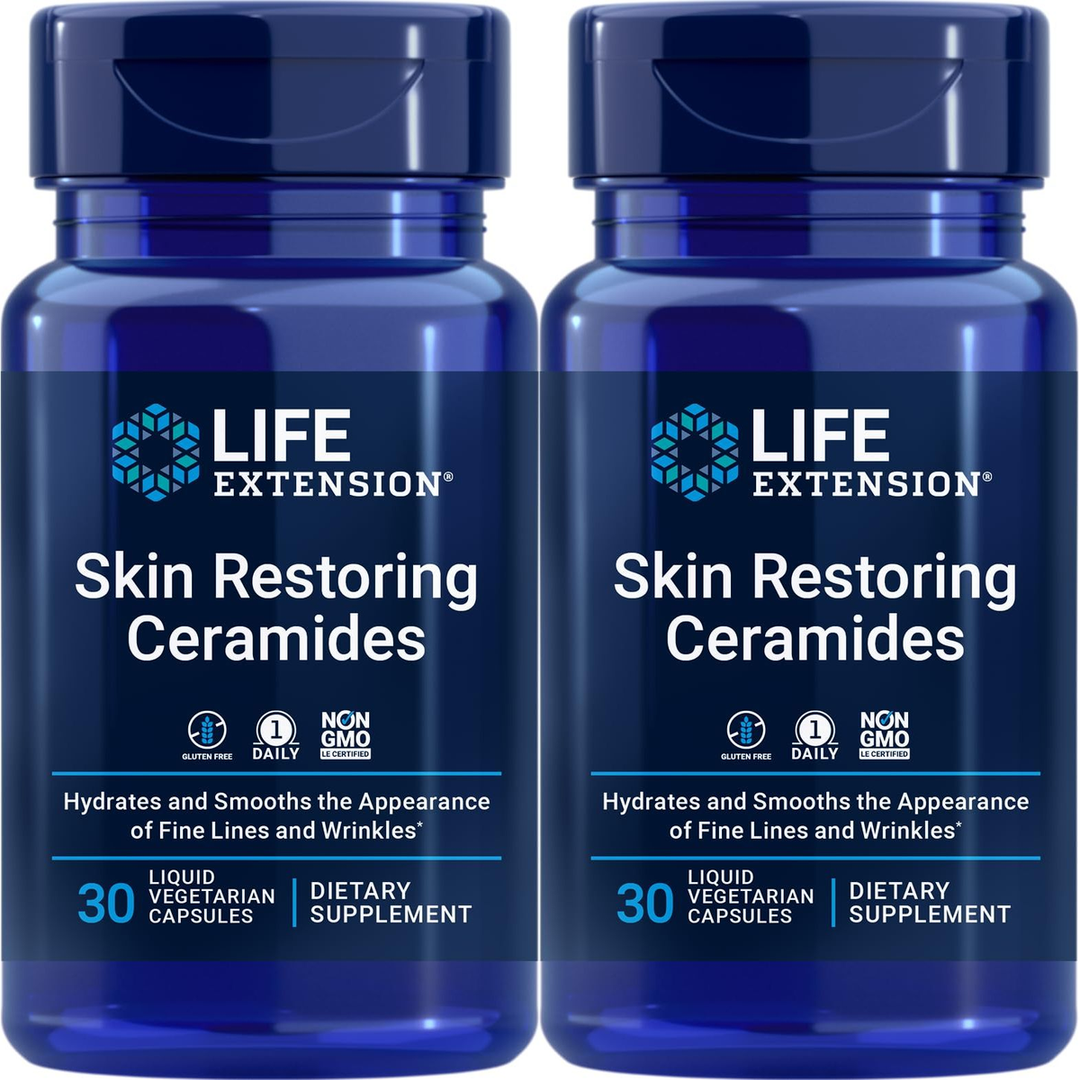 Life Extension Skin Restoring Ceramides, 30 Liquid Vegetarian Capsules (Pack of 2)