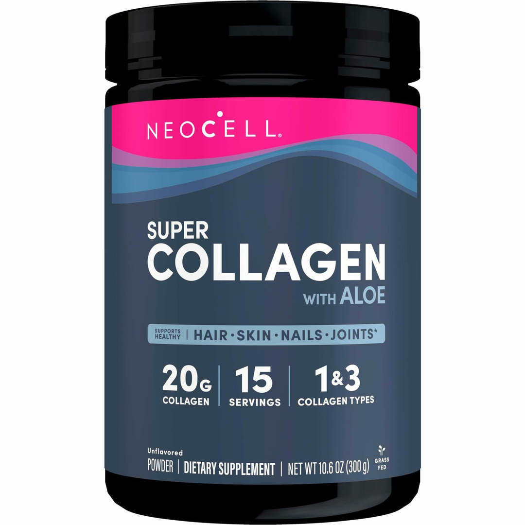 NeoCell Super Collagen with Aloe; Collagen Type 1 and 3; Supports Healthy Hair, Skin and Nails; Gluten Free; Unflavored Powder; 10 g Collagen/Serving; 30 Servings; 10.6 Oz