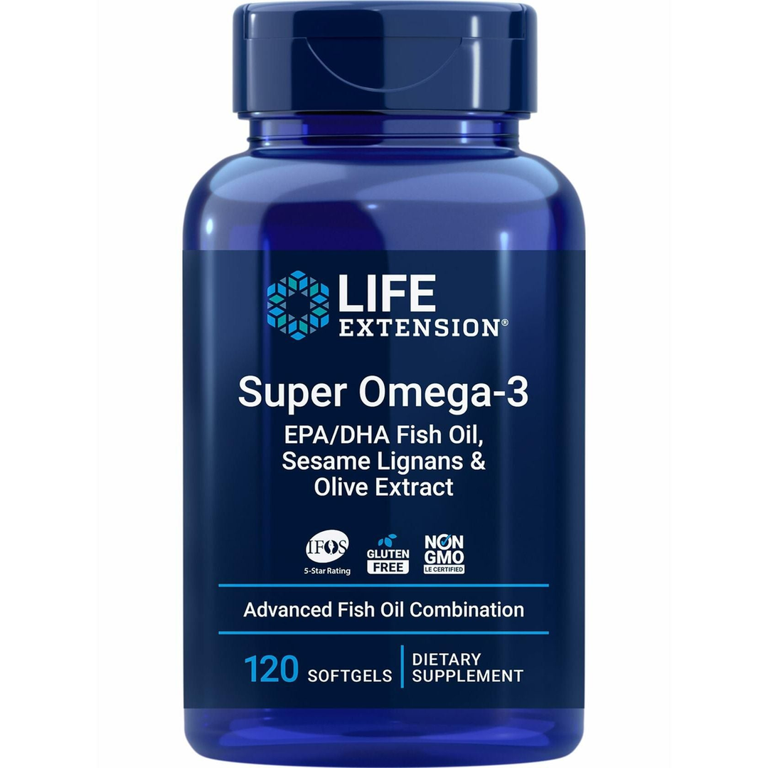 Life Extension Super Omega-3 EPA/DHA Fish Oil, Sesame Lignans & Olive Extract - Cognitive Health, Cholesterol Health Support, Gluten-Free, Non-GMO, 120 Softgels
