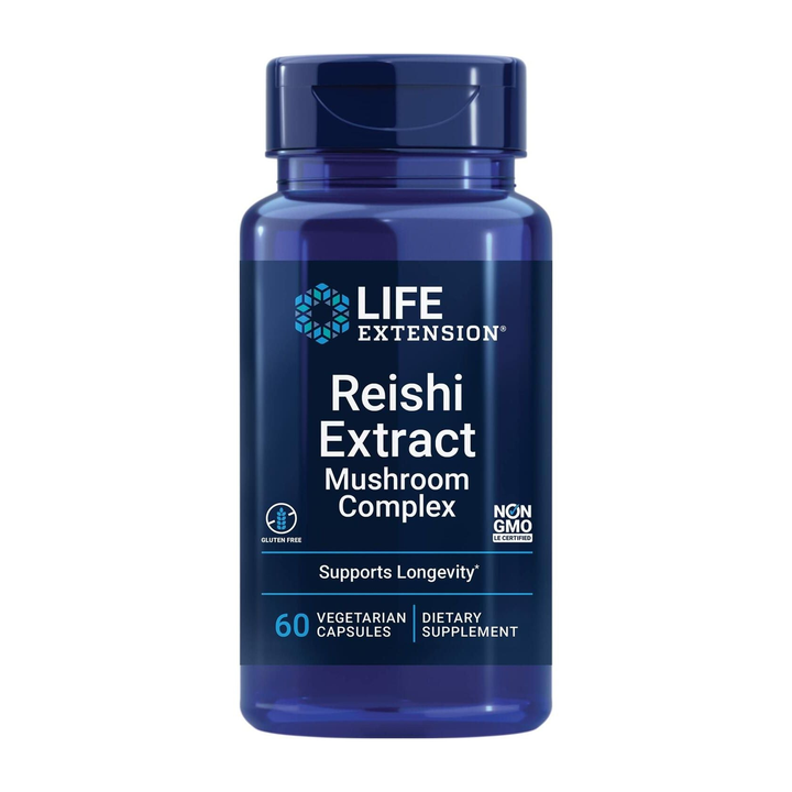 Life Extension Reishi Extract Mushroom Complex - Mushrooms Herbal Supplement for Immune Support - Ganoderma Lucidum Extract - Gluten-Free, Non-GMO, Vegetarian - 60 Capsules
