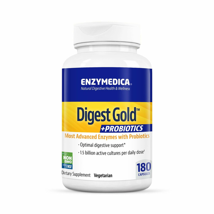 Digest Gold + Probiotics, 2-in-1 Formula for Gut Health, Digestive Enzymes &amp; 1 Billion Active Probiotic Cultures, 180 Count FFP