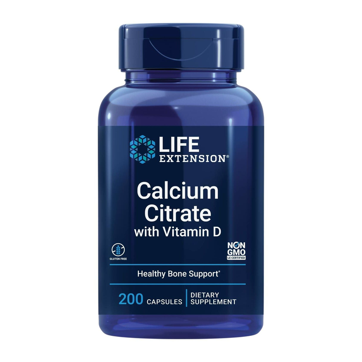 Life Extension Calcium Citrate with Vitamin D, Super-absorbable Calcium to Support Optimal Bone Health, Gluten-Free, Non-GMO, 200 Capsules