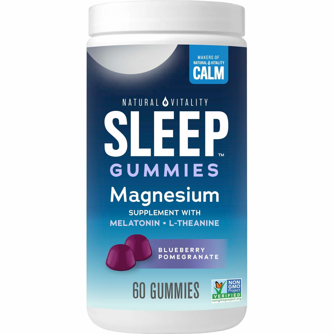 Natural Vitality CALM Sleep Gummies Magnesium Supplement, Melatonin &amp; Magnesium Citrate, Sleep Aid Gummies, L-Theanine, Gluten Free, Helps the Body Ease into Sleep, Blueberry Pomegranate 60 Count