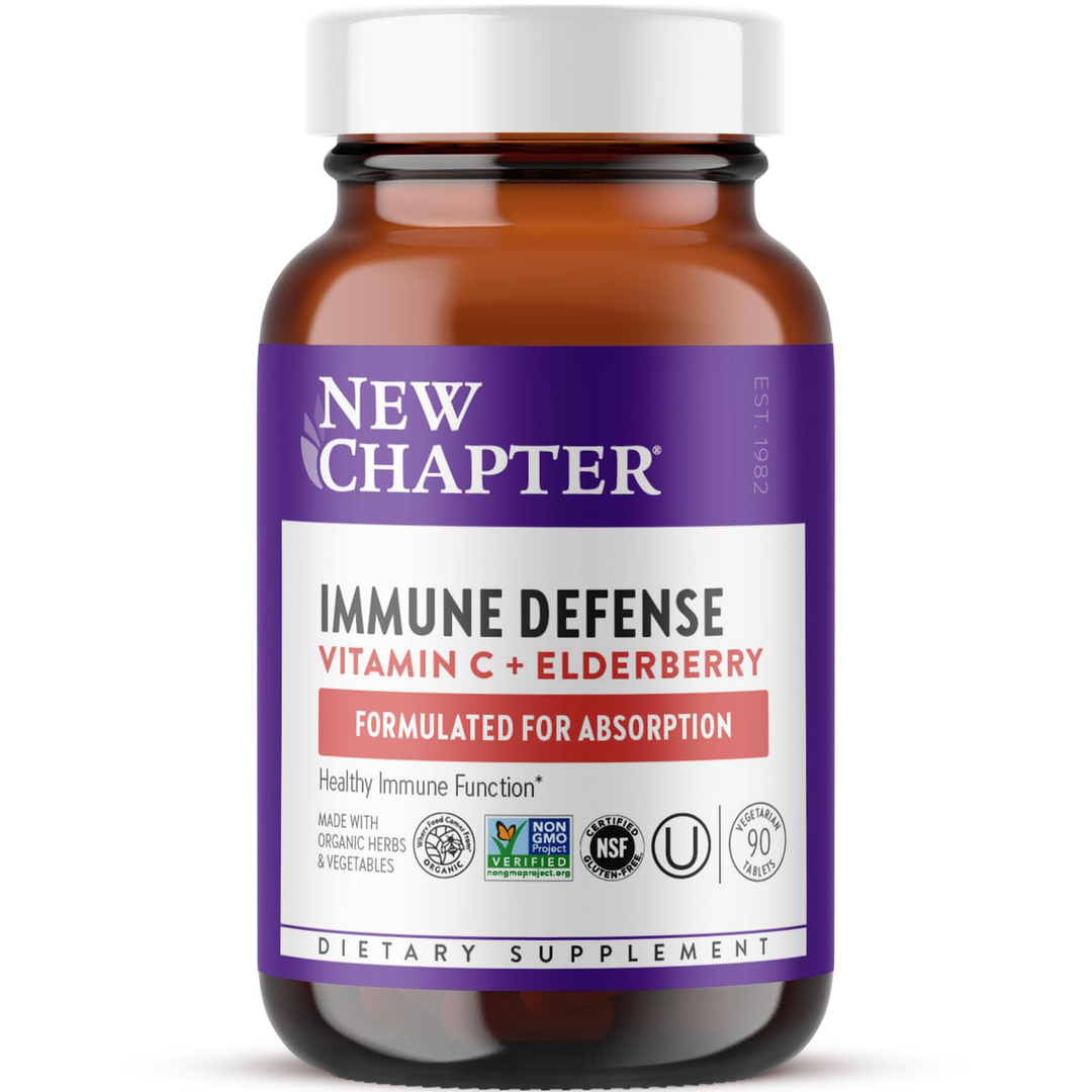 New Chapter® Vitamin C Immune Defense Supplement + Elderberry - Excellent Source of Vitamin C, One Daily Tablet for Healthy Immune Support, Made with Organic Herbs, Non-GMO, Gluten Free, 90 ct