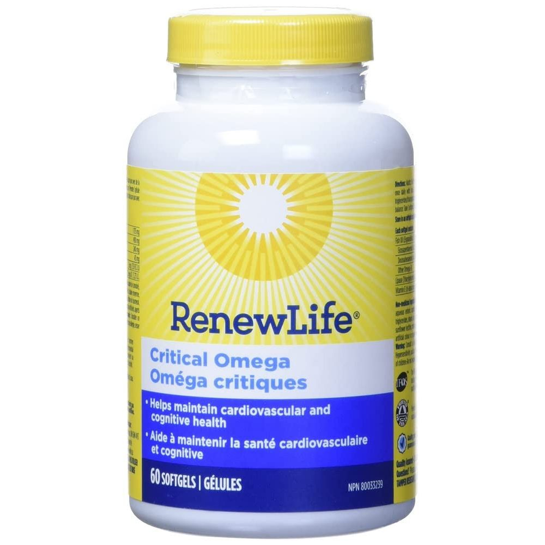 Renew Life Norwegian Gold Critical Omega, Omega-3 Fish Oil, 60 Burp-Free Softgels (Pack May Vary)