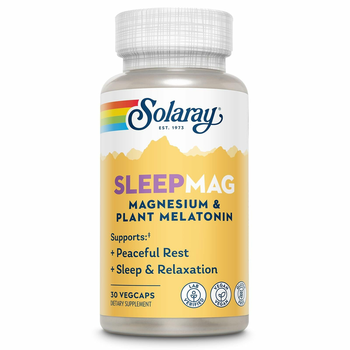 Solaray SleepMag - Magnesium Glycinate &amp; Melatonin 1 mg Sleep Aid - Relaxation &amp; Restful Sleep Support - Plant-Based Melatonin and Magnesium Bisglycinate, Vegan, Gluten Free - 30 Servings, 30 VegCaps