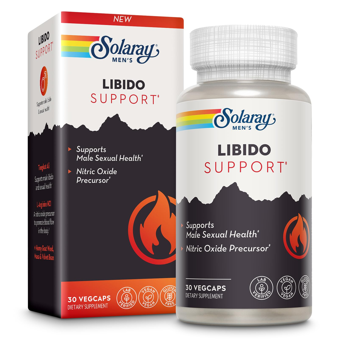 SOLARAY Libido Support for Men - Sexual Health, Nitric Oxide Precursor - Tongkat Ali Extract, L Arginine, Horny Goat Weed - 60 Day Money-Back Guarantee, 30 Servings, 30 VegCaps