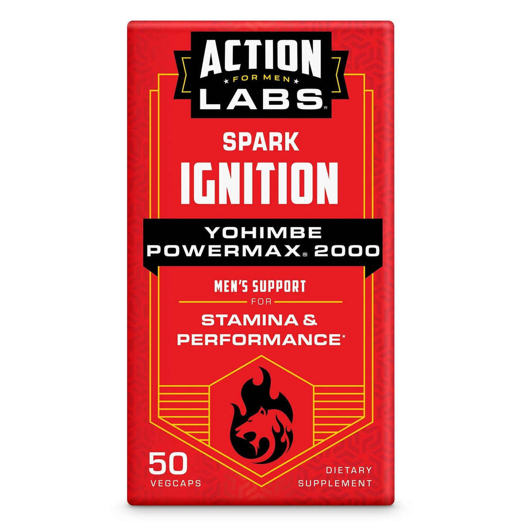 Action Labs Yohimbe PowerMax 2000, Men's Support for Stamina and Performance, Yohimbe, Magnesium, Calcium, Phosphorus, 50 Capsules, 25 Servings