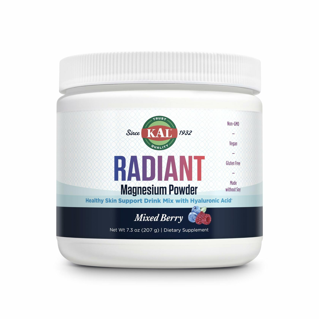 KAL Radiant Magnesium Powder, Mixed Berry Flavor, Hyaluronic Acid and Magnesium Supplement, Skin &amp; Antioxidant Support, Sugar Free, 60 Servings, 7.3 OZ