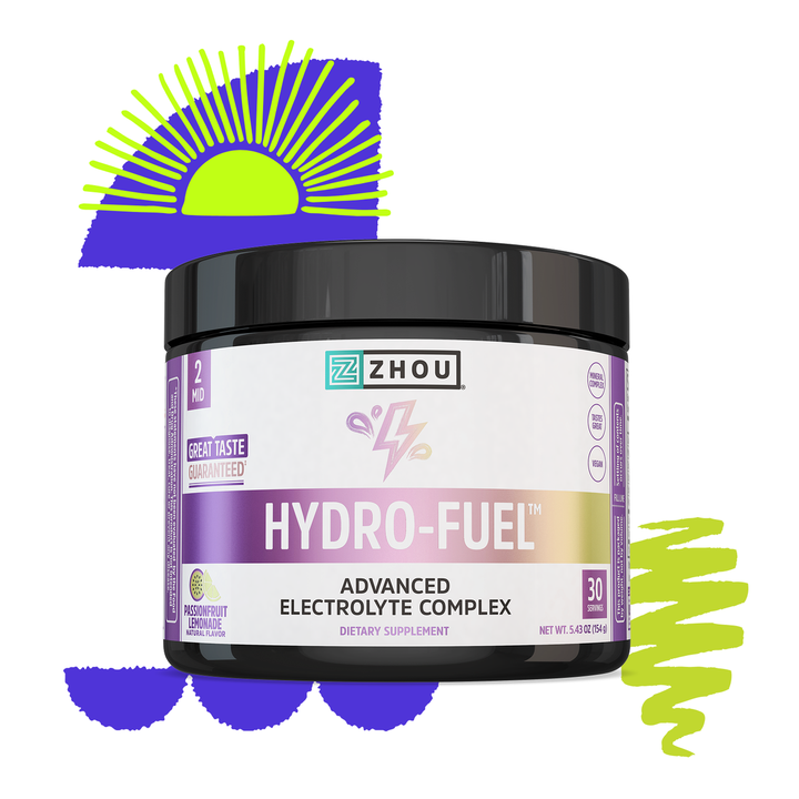 ZHOU Hydro-Fuel - Electrolytes Powder, Sugar Free Hydration Drink Mix w/Magnesium, Zinc, Potassium &amp; Sodium, Minerals &amp; Coconut Water Extract, No Sugar - Passionfruit Lemonade, 5.43 oz (30 Servings)
