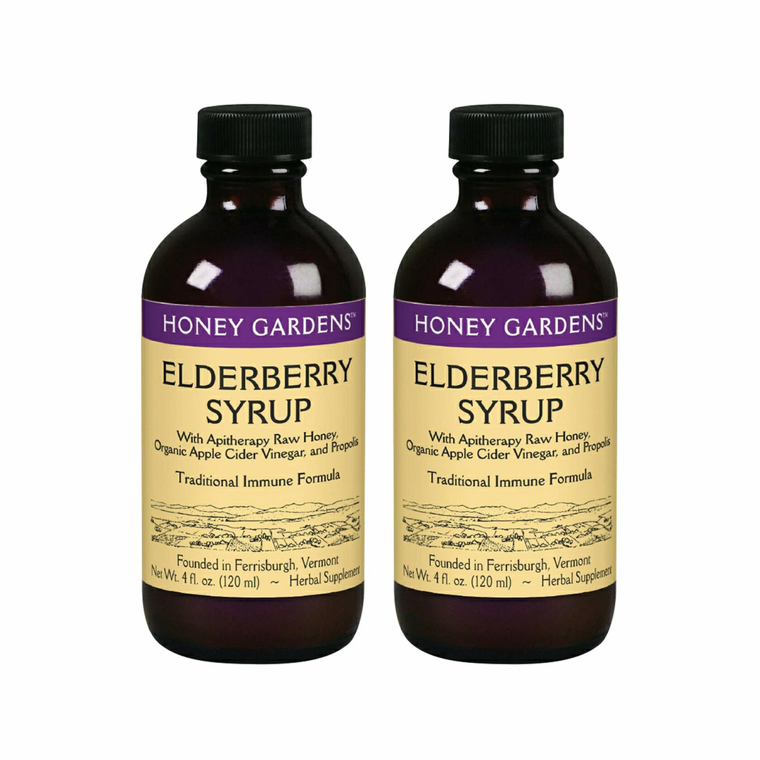 Honey Gardens Elderberry Syrup with Grade A Raw Honey, Propolis, Organic ACV &amp; Elderberries Made in The USA (4oz, 2pk)