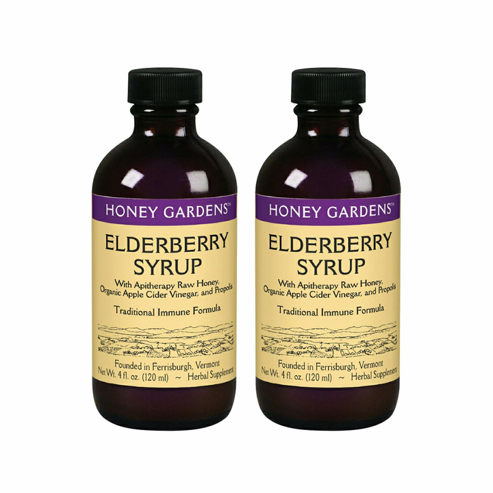 Honey Gardens Elderberry Syrup with Grade A Raw Honey, Propolis, Organic ACV &amp; Elderberries Made in The USA (4oz, 2pk)