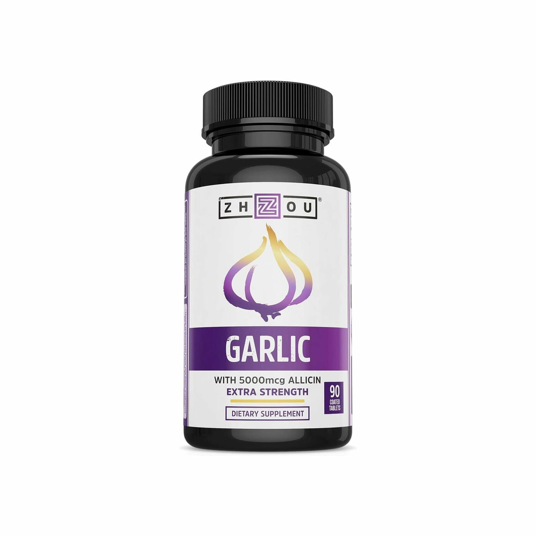 Zhou Garlic with Allicin - Garlic Supplements, Odorless Garlic Extract Pills for Men & Women, 5000 mcg Allicin Per Tablet for Immune & Heart Health - 90 Coated Tablets (Pack of 1)