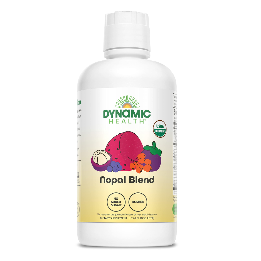 Dynamic Health Nopal Blend Juice with Acai, Certified Organic, Mangosteen and Seabuckthorn, Natural Antioxidants, Omegas, Vitamins and Amino Acids, Vegetarian, Gluten-Free, 33.8oz