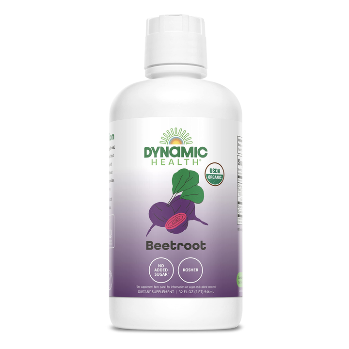 Dynamic Health Certified Organic Beetroot Juice Concentrate Dietary Supplement, No Added Sugar, Artificial Colors, Preservatives, BPA-Free, Gluten-Free, 32 oz