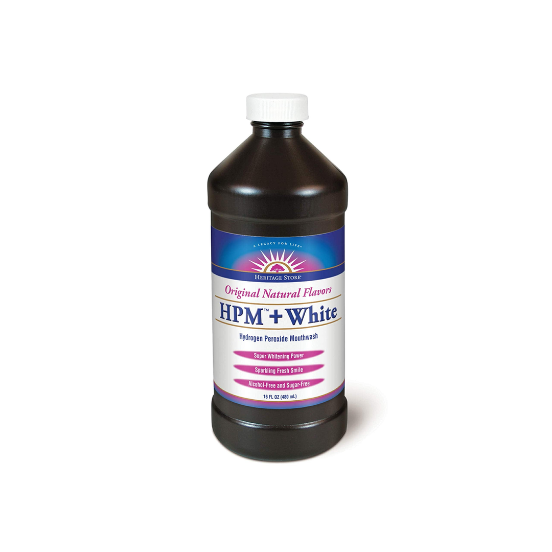 Heritage Store HPM + White Hydrogen Peroxide Mouthwash - Whitening Peroxyl Mouth Rinse, Bad Breath Treatment for Adults & Kids, Fresh Oral Rinse for Gum Health, Flouride & Alcohol Free - 16 Fl Oz