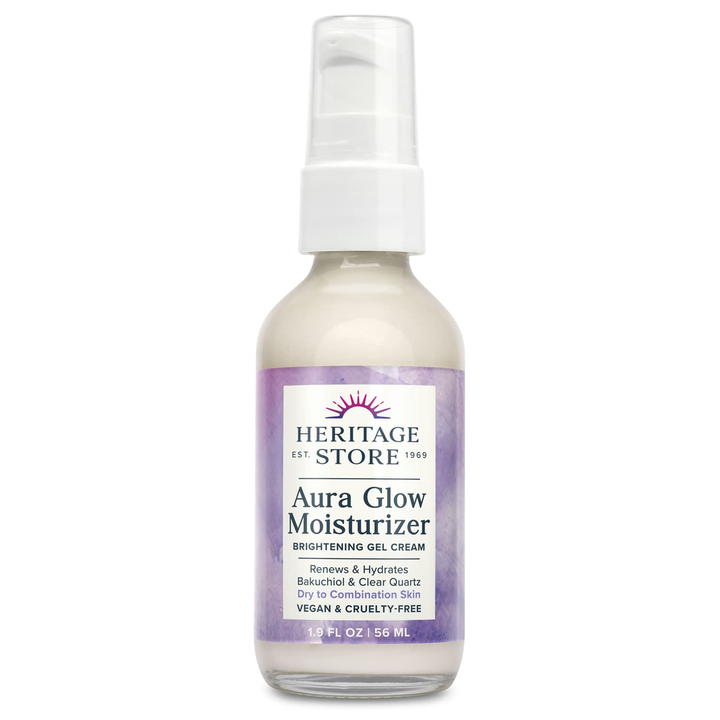 HERITAGE STORE Aura Glow Face Moisturizer for Dry Combination Skin - Gel Facial Moisturizer Brightens, Firms Skins Appearance, Adds Radiance w/Bakuchiol, Clear Quartz, Vegan, 60-Day Guarantee, 1.9oz