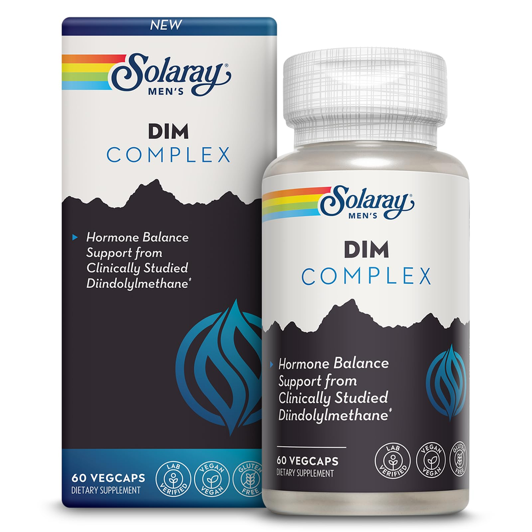 SOLARAY DIM Supplement for Men - Clinically Studied DIM 200mg Supports Hormone Balance - Vegan, Gluten Free, 60 Day Money-Back Guarantee - 30 Servings, 60 VegCaps