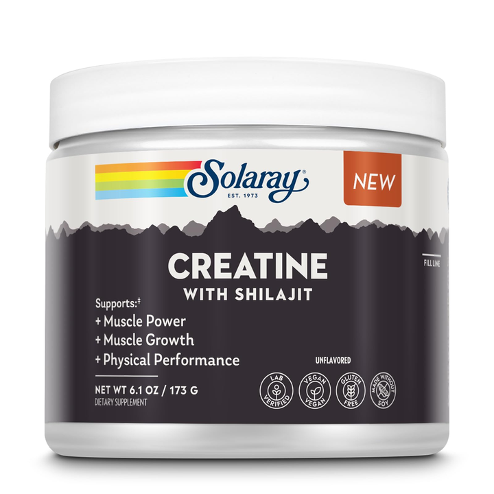SOLARAY Creatine with Shilajit - Muscle Power and Growth Support with Creatine Monohydrate and L-Leucine Amino Acids - Unflavored Powder - Vegan, Gluten Free - 30 Servings, 6.1 OZ
