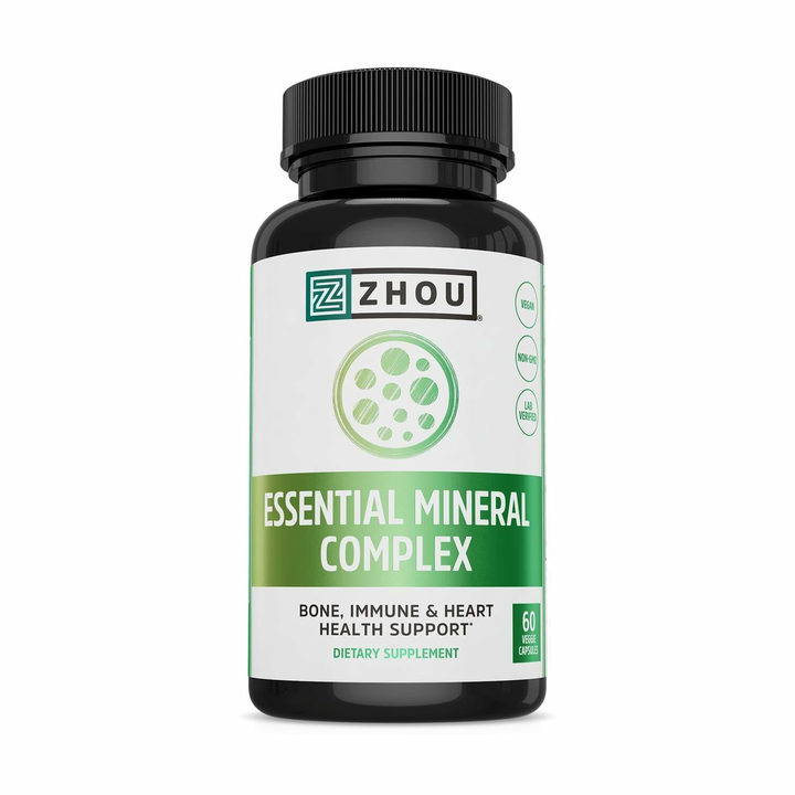 Zhou Essential Mineral Complex Full-Spectrum Minerals for Bone, Immune, Muscle, Heart &amp; Antioxidant Support Vegan, Gluten Free, Non-GMO 30 Servings, 60 VegCaps