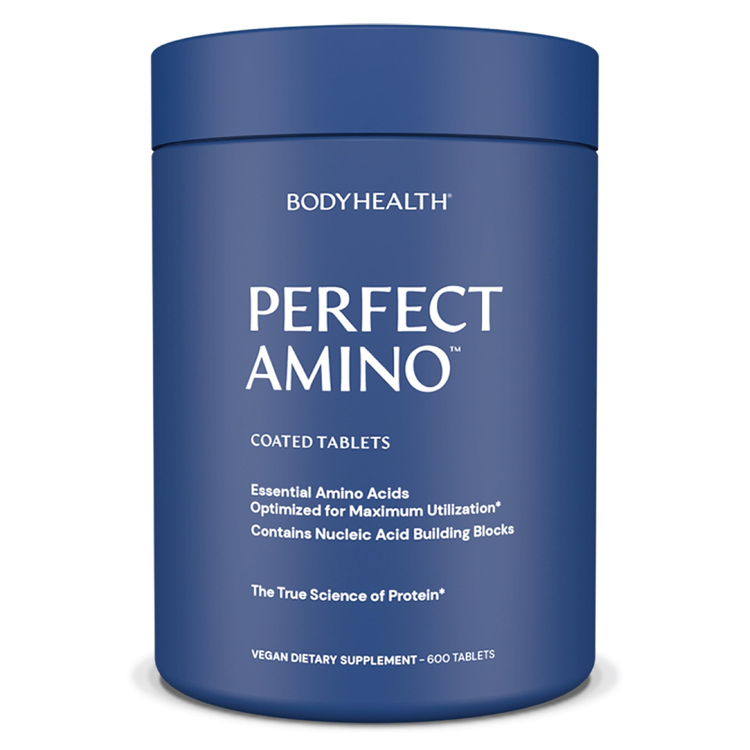 BodyHealth PerfectAmino (600 ct) Easy to Swallow Tablets, Essential Amino Acids Supplement with BCAAs, Vegan Protein for Pre/Post Workout & Muscle Recovery with Lysine, Tryptophan, Leucine, Methionine