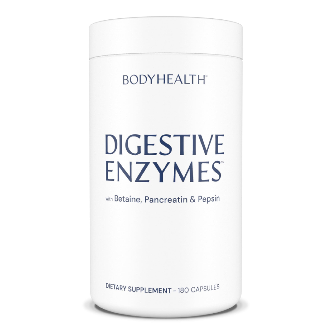 BodyHealth Digestive Enzymes Full Spectrum Digestive Support (180 caps), Betaine, Pepsin, Pancreatin BPP Loaded with Enzymes and Probiotics, Relief for Stomach Bloating, Heartburn, Gas, Constipation