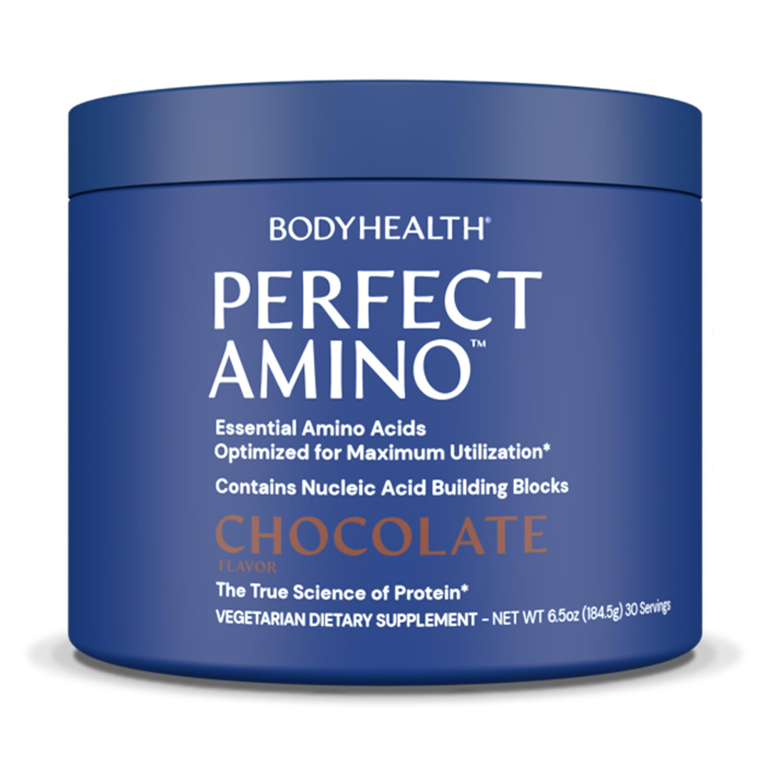 BodyHealth PerfectAmino Powder - BCAA and EAA Powder for Pre and Post Workout - Amino Acid Energy Drink for Men and Women to Support Lean Muscle and Recovery - Chocolate - 30 Servings